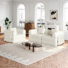 [Patented Design]Chenille-Schlafsofa 2-in-1 mit Staufach in der Armlehne, drei Metallrahmen und mehreren Konfigurationsmöglichkeiten.