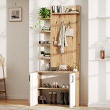 75*33*180cm Garderobenständer mit Garderobe, Schuhaufbewahrung, Flurausstattung mit Kleiderhaken, Flurschrank mit 5-lagiger Stauraumein