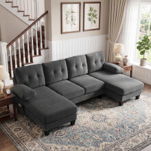 4-Sitzer U-förmiges Sofa mit Chaiselongue, Modernes Polstersofa aus Chenille, Schlafsofa mit verstellbarer Rückenlehne, Gästesofa für W