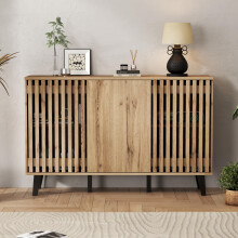 150*40*95cm Seitenschrank, Wohnzimmer-Beistelltisch, sideboard, 3-türiger breiter Schrank, 6 unterteilte Ablagefächer. Geeignet für Woh