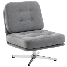 Drehbarer Akzentstuhl, gepolsterter Lesesessel mit Chenille, breitem Sitz, Federkissen und Metallbeinen, Hellgrau