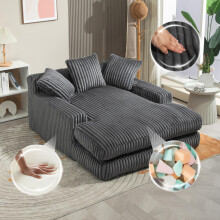 Modernes Cord-Schlafsofa Cloud Couch mit 3 weichen Kissen, bequemes Einzelsitz-Bodensofa für Wohnzimmer Wohnung Büro (Dunkel Grau)