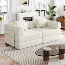 [Patented Design]Chenille-Schlafsofa 2-in-1 mit Staufach in der Armlehne, drei Metallrahmen und mehreren Konfigurationsmöglichkeiten.