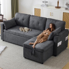 Schlafsofa mit Schlaffunktion, L-förmiges Sofa, modernes Design, Polstermöbel, Sofa, Loungesessel mit Stauraum, mit Getränkehalter, Woh