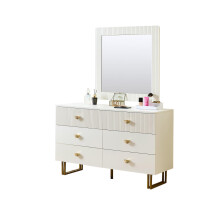 Modernes Sideboard- und Spiegel-Set in Weiß – Elegante Kombination aus 6-Schubladen-Kommode mit goldenen Akzenten & quadratischem Wand