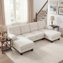4-Sitzer U-förmiges Sofa mit Chaiselongue, Modernes Polstersofa aus Chenille, Schlafsofa mit verstellbarer Rückenlehne, Gästesofa für W