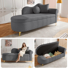 Multifunktionale Chaiselongue mit Stauraum, 134 cm, modernes Design, wellenförmige Rückenlehne, Teddyplüsch-Stoff, hochdichter Sitzkiss