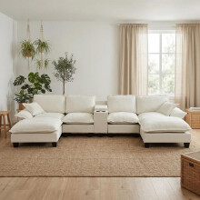Modulare Cloud-Couch, U-förmiges Segelboot-Sofa mit Getränkehaltern & Stauraum, USB-Anschluss, 2 Ottomanen & 2 Kissen, Chenille-Bezug f