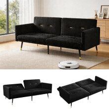 2-in-1 Schlafsofa, Multifunktionales Klappsofa mit Verstellbarer Lehne, Umbaubares Sofa für Wohnzimmer & Schlafzimmer, Schwarz