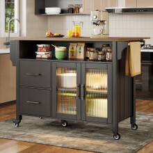 Kücheninsel mit herausnehmbaren Trennwänden, Speisewagen mit Arbeitsplatte, Buffetschrank, Speisewagen mit Glasvitrine in Holzmaserung,