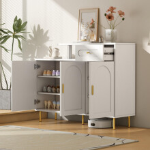 Kommode/Sideboard/Schuhschrank mit Metallgriffen, 1 Schublade und 3 Türen, auf Metallfüßen, Weiß. Maße: B120 H92 T35 cm