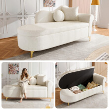 Multifunktionale Chaiselongue mit Stauraum, 134 cm, modernes Design, wellenförmige Rückenlehne, Teddyplüsch-Stoff, hochdichter Sitzkiss