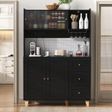 Hochschrank mit Steckdosen und Lochbrett , Barschrank mit Weinglashaltern und Stauraum, Küchen-Buffetschrank mit Schubladen, Ideal für