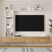 180*35*22.5cm TV Wohnwand-set mit Vitrinen,Mediawand inkl.TV-Board, Standregal und Wandregal,TV Wohnzimmermöbel-Set,TV-Schrank, stehend