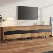180*40*50cm Fernsehschrank,Holzfarbe + schwarzer Spleiß-TV-Ständer,TV-Schrank mit 4 Schränken,Wohnzimmerschrank mit 8 Stützbeinen, empf