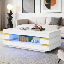 Couchtisch 100*50*35cm mit ausgehöhlter Mitte zur Aufbewahrung,kaffeetisch,teetish hochglänzender LED-Streifenbeleuchtung, ideal für kl