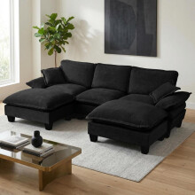Modulares Ecksofa, U-förmige Cloud-Couch mit Segelboot-Design, inklusive 2 beweglichen Ottomanen & 2 weichen Kissen, komfortabler Cheni