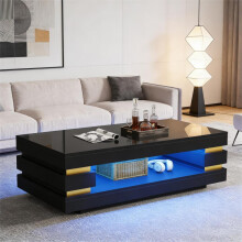 Couchtisch 100*50*35cm mit ausgehöhlter Mitte zur Aufbewahrung,kaffeetisch,teetish hochglänzender LED-Streifenbeleuchtung, ideal für kl