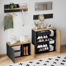 Garderoben-Set, Schrank, Kommode, Spiegel, 2 Schuhschrank, ohne Dekoration, Garderobenpaneel mit Spiegel, Hutablage und 4 Haken,Schuhs