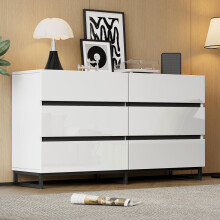 140*39,5*78,5cm Wohnzimmer Sideboard, Wohnzimmerschrank mit 6 Schubladen,Hochglanz-Kommode,Schrank mit 3 Metallbeinen,Beistellschrank m
