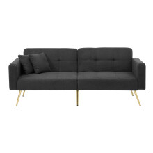 Schlafsofa mit Bettfunktion, verstellbarem Winkel, goldenen Beinen, mit Kissen und seitlichen Aufbewahrungstaschen