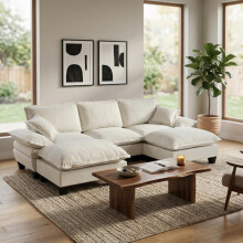 Modulares Ecksofa, U-förmige Cloud-Couch mit Segelboot-Design, inklusive 2 beweglichen Ottomanen & 2 weichen Kissen, komfortabler Cheni