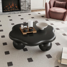 80cm Black Cloud Shaped Coffee Table, Petal-Shaped Modern Minimalist Coffee Table with Spherical Legs, Matte Black Kid & Pet Friendly S