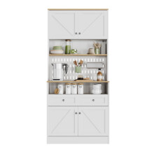 Stilvoller weißer Esszimmer Sideboard mit 2 Schubladen und 4 Türen – Elegantes Buffet für Küche, Esszimmer & Wohnzimmer mit Silber Gri