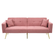 Schlafsofa mit Bettfunktion, verstellbarem Winkel, goldenen Beinen, mit Kissen und seitlichen Aufbewahrungstaschen