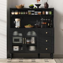 Hochschrank mit Steckdosen und Schubladen, Barschrank mit Weinglashaltern und Stauraum, Küchen-Buffetschrank mit verstellbaren Schichtb