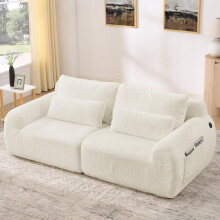 2‑Sitzer Sofa, weiches Kaninchenstil-Kunstfell, hohe Rückfederung, mit USB-Ladeanschluss und seitlicher Magazintasche, geeignet für kle