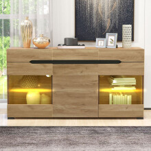 =306354355BAA LED Sideboard Schrank Modern Wohnzimmer Anrichte Möbel 3 Türen 3 Schubladen Moderne Kommode mit viel Stauraum für Ihren W