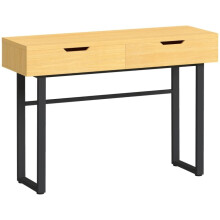 Konsolentisch Schmaler Flurtisch mit 2 Schubladen, Metallrahmen, für Flur 110 x 35 x 76,5 cm Natur