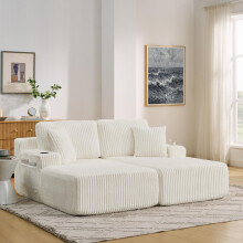 2-Sitzer Relax-Schlafsofa,Lounge-Sessel,weich Kordstoff, mit seitlicher Magazintasche, Getränkehalter und Kissen,geeignet für Wohnzimme
