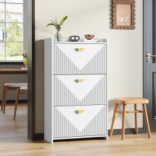 70*30*120cm Schuhschrank mit 3 unteren Klapptüren,Flur-Schuhschrank mit 6 Schuhablagefächern,,Sideboard, Wohnzimmerschrank,MDF,Weiß,Vak