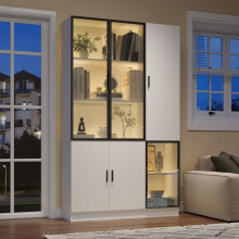 N625P3142394041W,Glasvitrine Glasschrank Tür 200cm hoch Vitrinenschrank mit LED Lichtern,MultiStorage Bücherregal für Sammlung Schlafzi