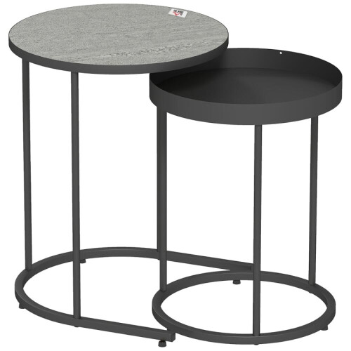 2er-Set Wohnzimmertische, ineinander verschiebbar, Tablett-Design, Metall, Grau
