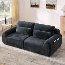 2‑Sitzer Sofa, weiches Kaninchenstil-Kunstfell, hohe Rückfederung, mit USB-Ladeanschluss und seitlicher Magazintasche, geeignet für kle