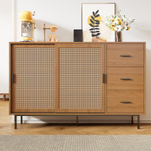 Sideboard mit 2 Schiebetüren und 3 Schubladen mit verstellbaren Einlegeböden, Sideboard im Landhausstil, geeignet für Wohn- und Esszimm
