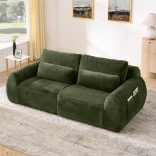 2‑Sitzer Sofa, weiches Kaninchenstil-Kunstfell, hohe Rückfederung, mit USB-Ladeanschluss und seitlicher Magazintasche, geeignet für kle