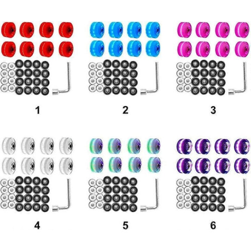 Ensemble de 8 roulettes LED avec roulements et clé à double rangée 2