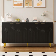 Sideboard Wohnzimmer, Kommode mit 4 Türen Goldene Gebürstete Griffe und Hochglanz Tischbeine Komodenschrank, Schwarz, maße 1608040