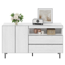 Modernes, minimalistisches Sideboard,Doppeltüren,Doppelschubladen,Offene Regale,Multifunktionaler Aufbewahrungsschrank für Wohn- und Es