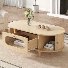 100 x 50 x 36 cm Wohnzimmer Couchtisch, Holzfarbe. Kaffeetisch mit Eine Schubladen, Sofatisch mit Rolltür, Beistelltisch, Wohnzimmertis
