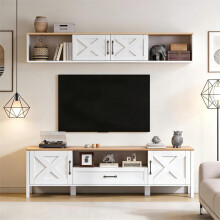 180*40*50cm TV Wohnwand-set (Komplett-Set, 2-St), TV-Ständer + Hängende Vitrine, Mediawand set, TV Wohnzimmermöbel-Set mit 4 Schränke u