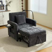 Zwei-in-eins-Schlafsessel, Einzelschlafsofa, Sessel (mit Kissen und Seitentaschen), mit einem kleinen Tischchen auf der einen Seite und