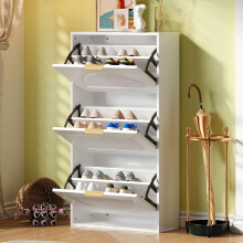 Schuhkipper Schmal mit 3 Klappen, Schuhschrank, Schuhschrank Weiss Schuhkommode für Flur Wohnzimmer ,Weiß,Maße:60 x 24 x 114cm(oldSKU N