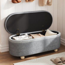 Sitzbank mit Stauraum und weichem Fleece Bezug, Diese vielseitige Truhenbank mit Holzbeinen und öffenbarem Deckel ist ideal für Wohnzim