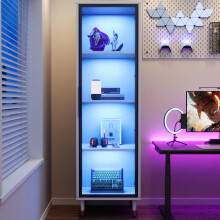 LED-Glasvitrine, Höhe 170 cm – weiße freistehende Vitrine mit Sockel, getöntem Glas und farbwechselnder Beleuchtung – Vitrine, Bücher