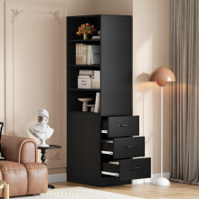 180 cm hohes, extra schmales Bücherregal mit seitlichen Schubladen - Verstellbare Böden, links und rechts austauschbar, geeignet für kl